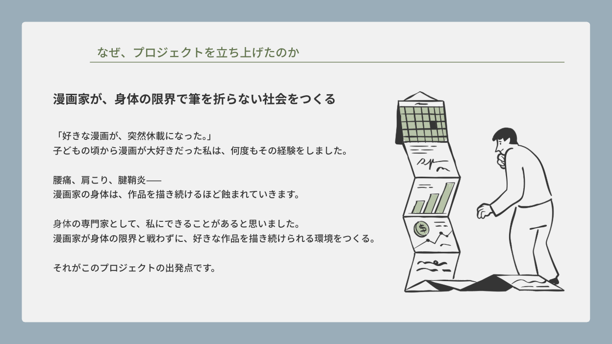 漫画家の健康課題を解決するサブカル健康経営のプロジェクト資料